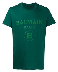 Мужская темно-зеленая футболка-поло с принтом от Balmain