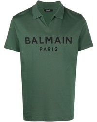 Мужская темно-зеленая футболка-поло с принтом от Balmain