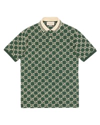 Мужская темно-зеленая футболка-поло с принтом от Gucci