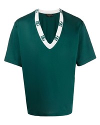 Мужская темно-зеленая футболка с v-образным вырезом с принтом от Dolce & Gabbana