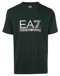Мужская темно-зеленая футболка с v-образным вырезом с принтом от Ea7 Emporio Armani