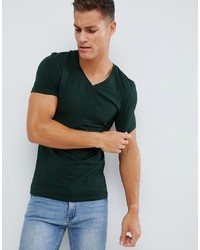 Мужская темно-зеленая футболка с v-образным вырезом от ASOS DESIGN