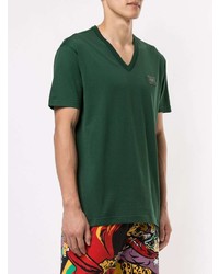 Мужская темно-зеленая футболка с v-образным вырезом от Dolce & Gabbana