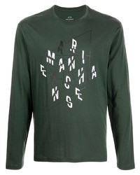 Мужская темно-зеленая футболка с длинным рукавом с принтом от Armani Exchange