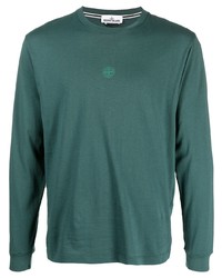 Мужская темно-зеленая футболка с длинным рукавом от Stone Island