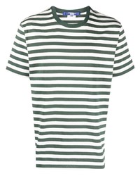Мужская темно-зеленая футболка с круглым вырезом в горизонтальную полоску от Junya Watanabe
