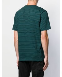Мужская темно-зеленая футболка с круглым вырезом в горизонтальную полоску от PS Paul Smith