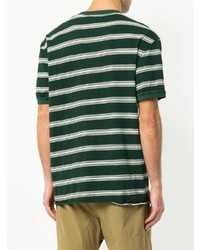 Мужская темно-зеленая футболка с круглым вырезом в горизонтальную полоску от Bassike