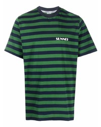 Мужская темно-зеленая футболка с круглым вырезом в горизонтальную полоску от Sunnei