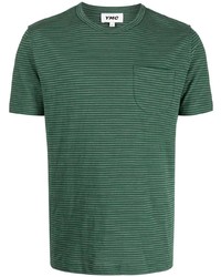 Мужская темно-зеленая футболка с круглым вырезом в горизонтальную полоску от YMC