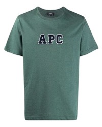 Мужская темно-зеленая футболка с круглым вырезом с вышивкой от A.P.C.