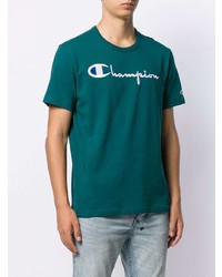 Мужская темно-зеленая футболка с круглым вырезом с вышивкой от Champion