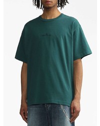 Мужская темно-зеленая футболка с круглым вырезом с вышивкой от Stone Island