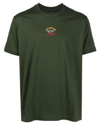 Мужская темно-зеленая футболка с круглым вырезом с вышивкой от Paul & Shark