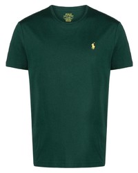 Мужская темно-зеленая футболка с круглым вырезом с вышивкой от Polo Ralph Lauren