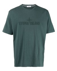 Мужская темно-зеленая футболка с круглым вырезом с вышивкой от Stone Island