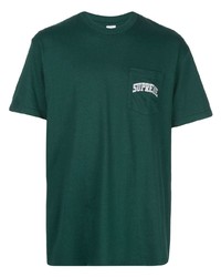Мужская темно-зеленая футболка с круглым вырезом с вышивкой от Supreme