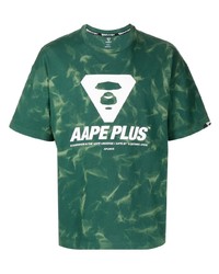Мужская темно-зеленая футболка с круглым вырезом с принтом тай-дай от AAPE BY A BATHING APE