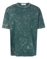 Мужская темно-зеленая футболка с круглым вырезом с принтом тай-дай от Stone Island