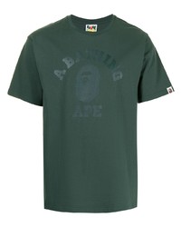 Мужская темно-зеленая футболка с круглым вырезом с принтом от A Bathing Ape