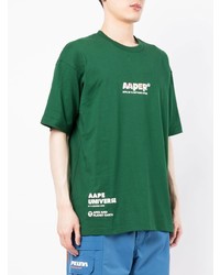 Мужская темно-зеленая футболка с круглым вырезом с принтом от AAPE BY A BATHING APE