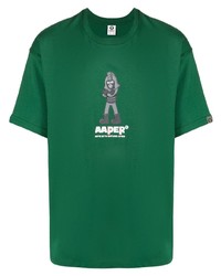 Мужская темно-зеленая футболка с круглым вырезом с принтом от AAPE BY A BATHING APE
