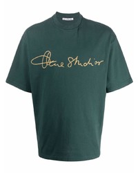 Мужская темно-зеленая футболка с круглым вырезом с принтом от Acne Studios