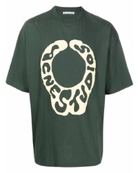 Мужская темно-зеленая футболка с круглым вырезом с принтом от Acne Studios