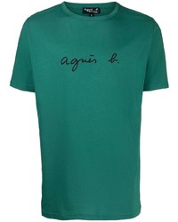 Мужская темно-зеленая футболка с круглым вырезом с принтом от agnès b.