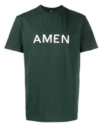 Мужская темно-зеленая футболка с круглым вырезом с принтом от Amen
