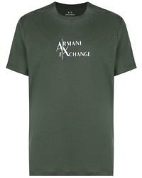 Мужская темно-зеленая футболка с круглым вырезом с принтом от Armani Exchange