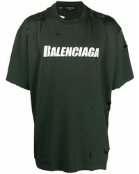 Мужская темно-зеленая футболка с круглым вырезом с принтом от Balenciaga