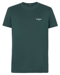Мужская темно-зеленая футболка с круглым вырезом с принтом от Balmain