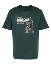 Мужская темно-зеленая футболка с круглым вырезом с принтом от Barbour