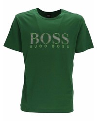 Мужская темно-зеленая футболка с круглым вырезом с принтом от BOSS HUGO BOSS