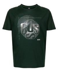 Мужская темно-зеленая футболка с круглым вырезом с принтом от BOSS