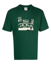 Мужская темно-зеленая футболка с круглым вырезом с принтом от Carne Bollente
