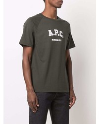 Мужская темно-зеленая футболка с круглым вырезом с принтом от A.P.C.