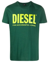 Мужская темно-зеленая футболка с круглым вырезом с принтом от Diesel