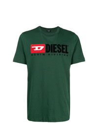 Мужская темно-зеленая футболка с круглым вырезом с принтом от Diesel