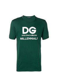 Мужская темно-зеленая футболка с круглым вырезом с принтом от Dolce & Gabbana