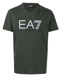 Мужская темно-зеленая футболка с круглым вырезом с принтом от Ea7 Emporio Armani