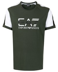 Мужская темно-зеленая футболка с круглым вырезом с принтом от Ea7 Emporio Armani