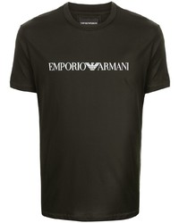 Мужская темно-зеленая футболка с круглым вырезом с принтом от Emporio Armani