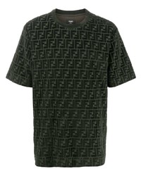 Мужская темно-зеленая футболка с круглым вырезом с принтом от Fendi