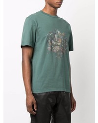 Мужская темно-зеленая футболка с круглым вырезом с принтом от Han Kjobenhavn