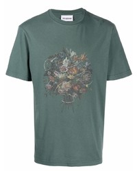 Мужская темно-зеленая футболка с круглым вырезом с принтом от Han Kjobenhavn