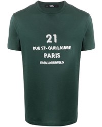 Мужская темно-зеленая футболка с круглым вырезом с принтом от Karl Lagerfeld