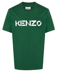 Мужская темно-зеленая футболка с круглым вырезом с принтом от Kenzo