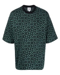 Мужская темно-зеленая футболка с круглым вырезом с принтом от Kenzo